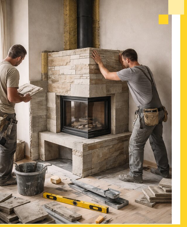 Угловые камины под ключ проект, монтаж и отделка в Ногинске