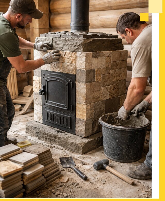 Облицовка банной печи под ключ в Ногинске: камень и плитка