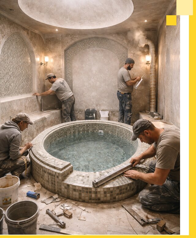 Профессиональное строительство хамама с бассейном в Ногинске под ключ