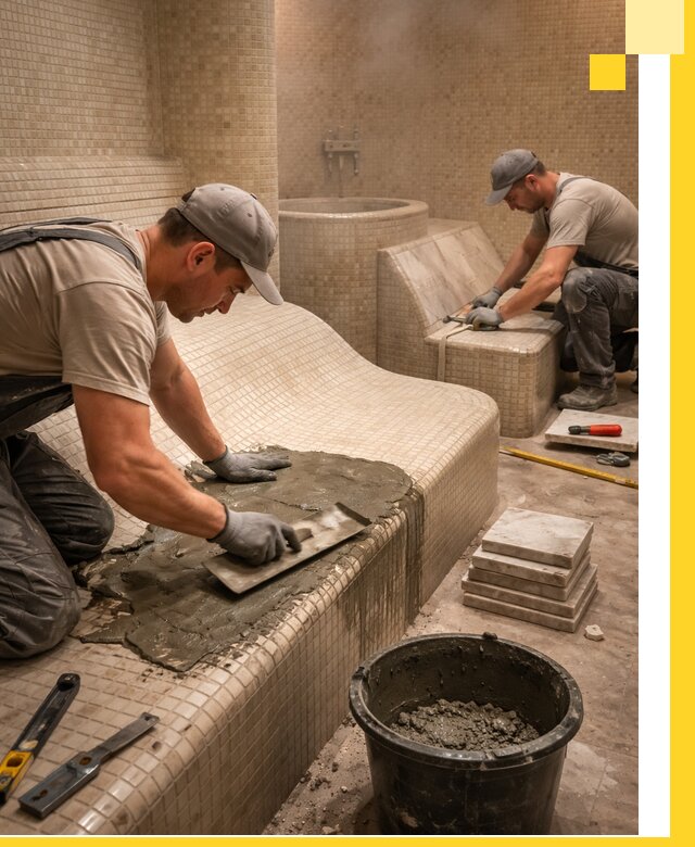 Лежаки для хамама под ключ в Ногинске, проект и монтаж