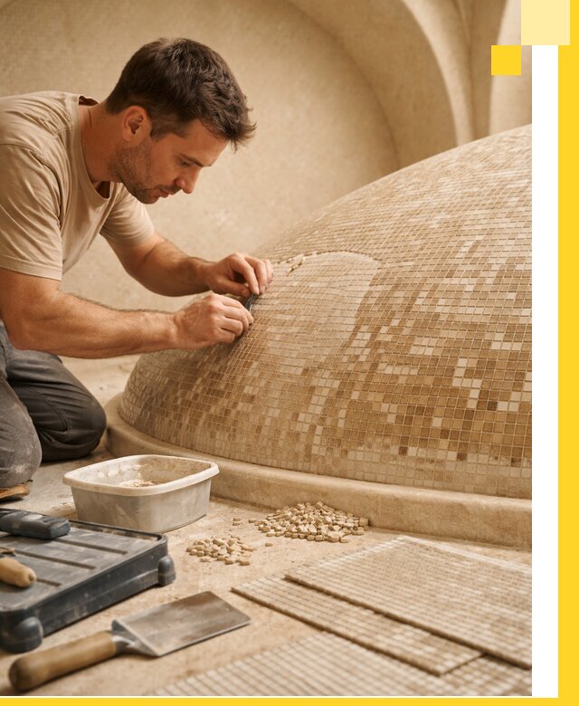 Профессиональная укладка мозаики для хамама под ключ в Ногинске