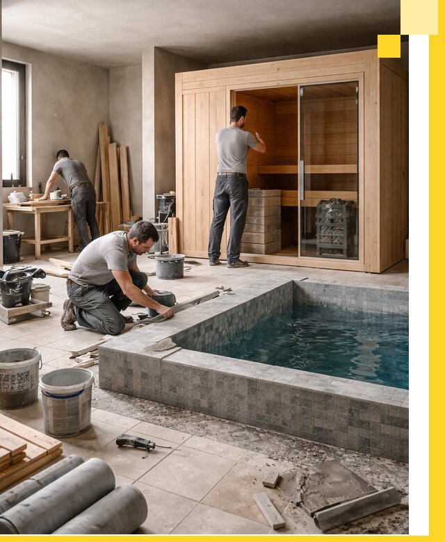 SPA зоны под ключ с бассейном сауной и печью в Ногинске